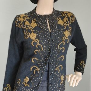 Vintage Gold Beaded Black Sweater